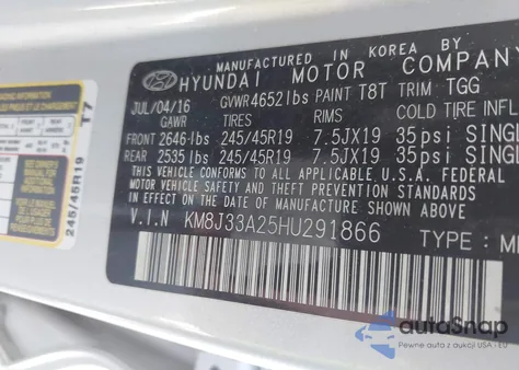 2017 Hyundai Tucson Sport z USA, uszkodzony, nr VIN KM8J33A25HU291866